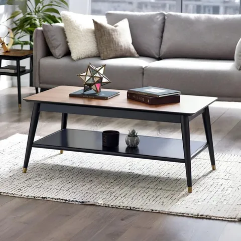 BOXED JULIAN BOWEN FINDLAY COFFEE TABLE WITH SHELF - WALNUT & BLACK (1 BOX)