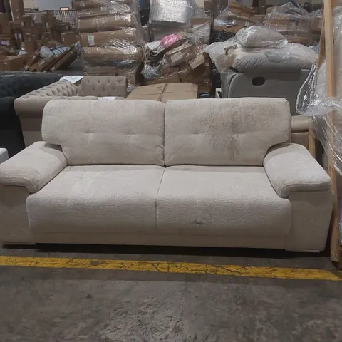 QUALITY DESIGNER KANSAS 3 SEATER SOFA, IVORY WOVEN CHENILLE FABRIC