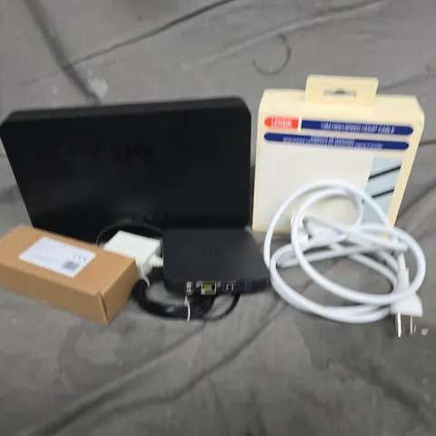 APPROXIMATELY 14 ASSORTED HOUSEHOLD ITEMS TO INCLUDE HIGH SPEED HDMI CABLES, ROUTERS, SPLITTER CABLES, ETC