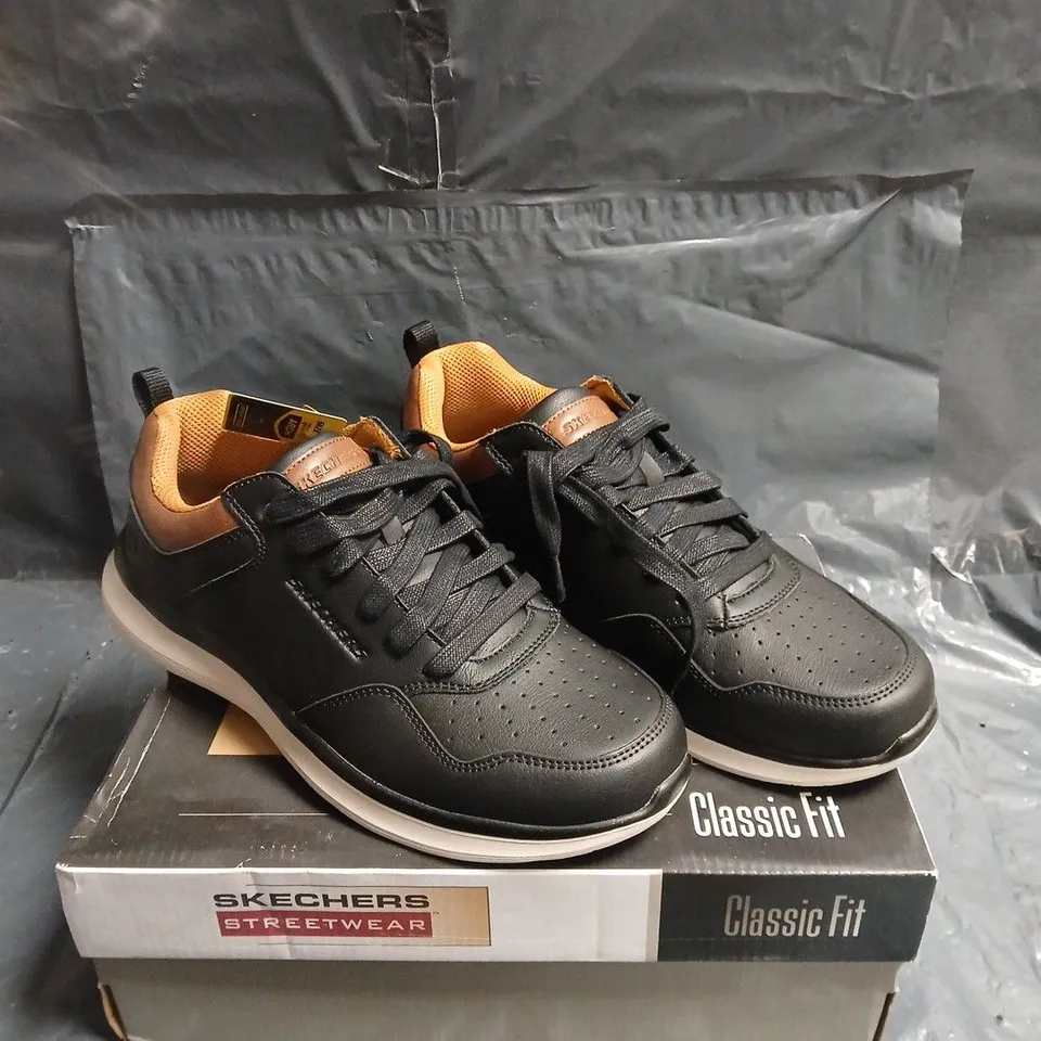 SKECHERS STREETWEAR CLASSIC FIT SNEAKERS – BLACK LEATHER, MEN'S UK 9