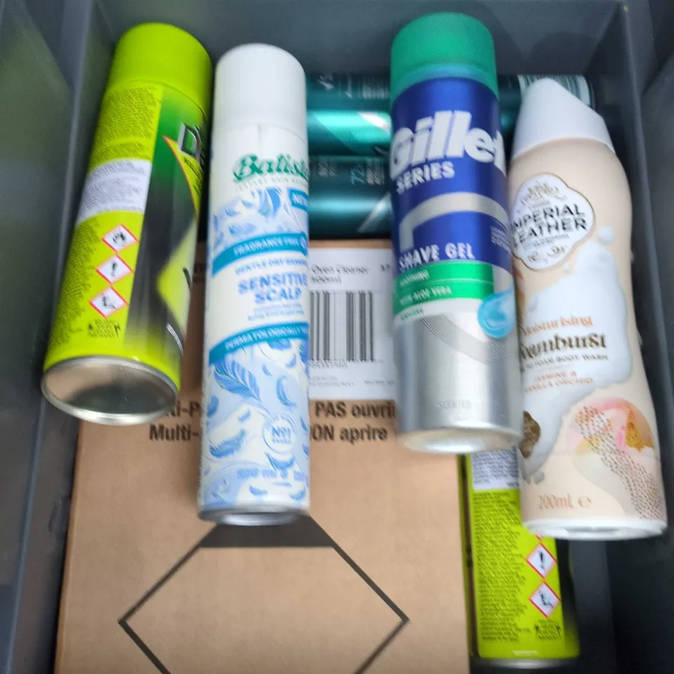 APPROXIMATELY 10 ASSORTED AEROSOLS TO INCLUDE SHAVE GEL, INSECT KILLER, DRY SHAMPOO ETC