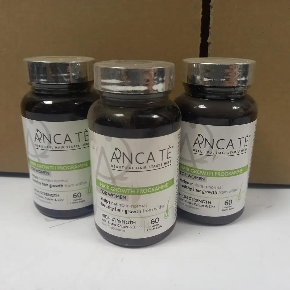 LOT OF 3 ANCATE HAIR GROWTH PROGRAMME FOR WOMEN FOOD SUPPLEMENT BOTTLES (60 CAPSULES PER BOTTLE)