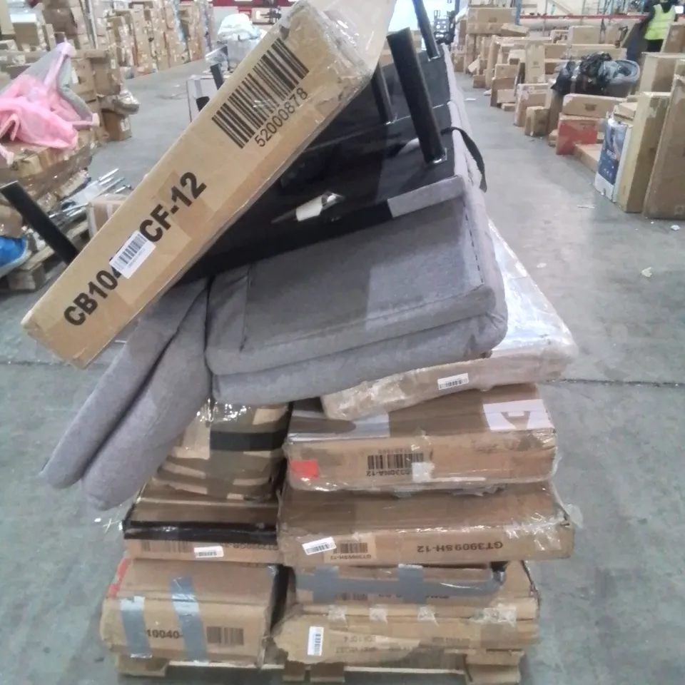 PALLET CONTAINING VARIOUS INCOMPLETE BOXED FURNITURE PARTS AND OTHER HOUSEHOLD ITEMS ETC.