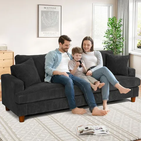 BOXED CORDUROY 3 SEATER SOFA -BLACK- ( 2 BOXES )