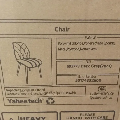 BOXED SET OF 2 YAHEETECH DINING CHAIRS - DARK GREY (1 BOX)