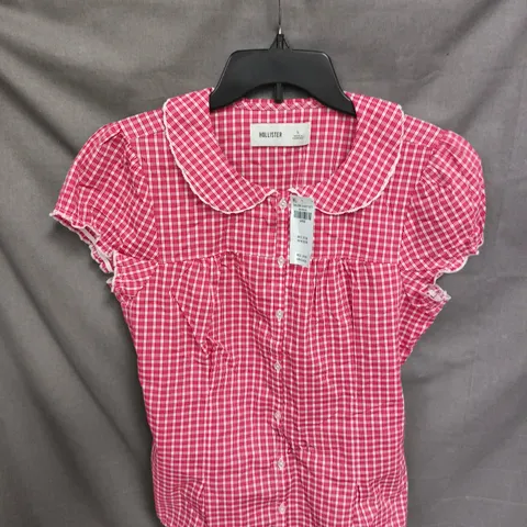 HOLLISTER RED GINGHAM BLOUSE – WOMEN'S TOP, SIZE L