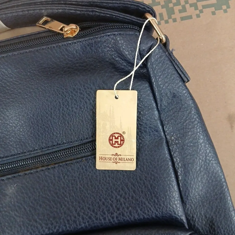 HOUSE OF MILANO BLUE PEBBLED LEATHER HANDBAG WITH GOLD HARDWARE RRP £49.99