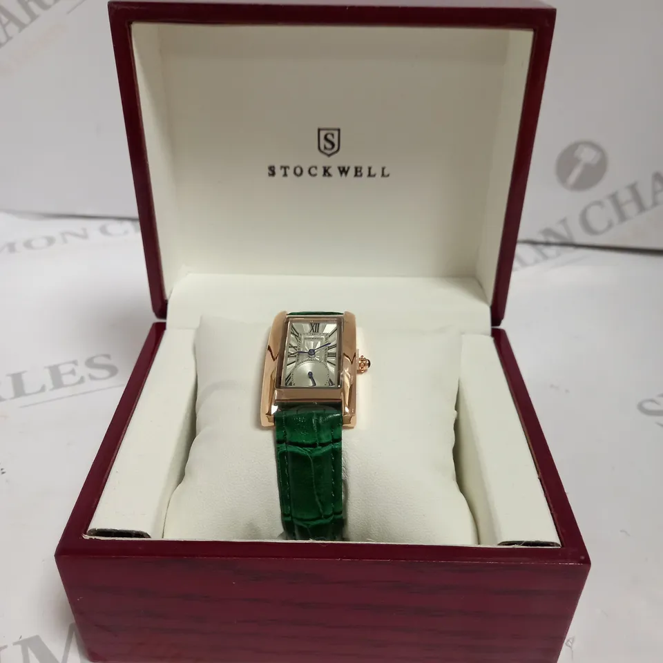 LADIES STOCKWELL WATCH – TEXTURED DIAL WITH SUB DIAL MINUTE HAND – GREEN LEATHER STRAP.