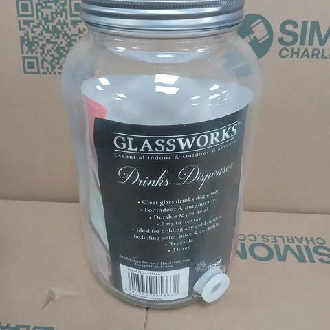 GLASSWORKS DRINKS DISPENSER – 3 LITRES CAPACITY, GLASS JAR WITH LID AND TAP