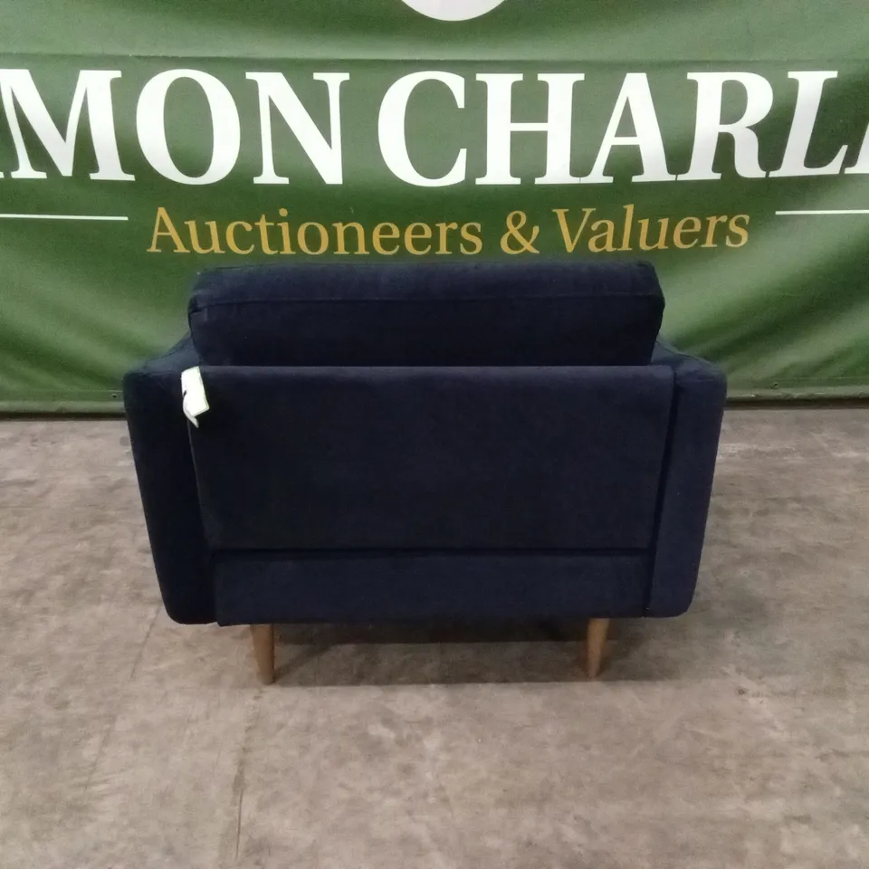 BRAND NEW BOXED SNUG REBEL BLUE VELVET SNUGGLER CHAIR (4 BOXES)