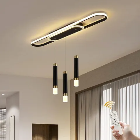 BOXED ONINIO MODERN LED PENDANT LIGHT 100CM DIMMABLE LINEAR KITCHEN ISLAND LIGHTING WITH REMOTE CONTROL 3-LIGHT BLACK ADJUSTABLE HEIGHT CEILING CHANDELIER
