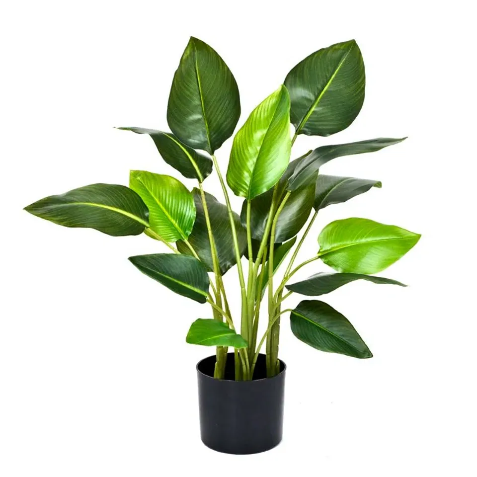 BOXED ARTIFICIAL STRELITZIA FLOWER IN CERAMIC VASE WITH BAMBOO DECROATIVE LEAVES (1 BOX)