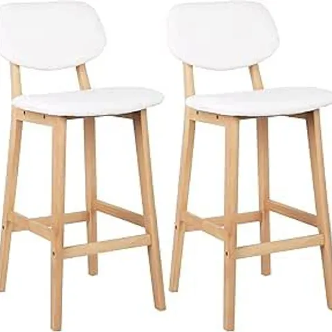 BOXED WOLTU SET OF 2 WOODEN BAR STOOL FOR KITCHEN ISLAND DINING ROOM BISTRO WITH BACKREST AND FOOTREST FAUX LEATHER STOOLS WHITE