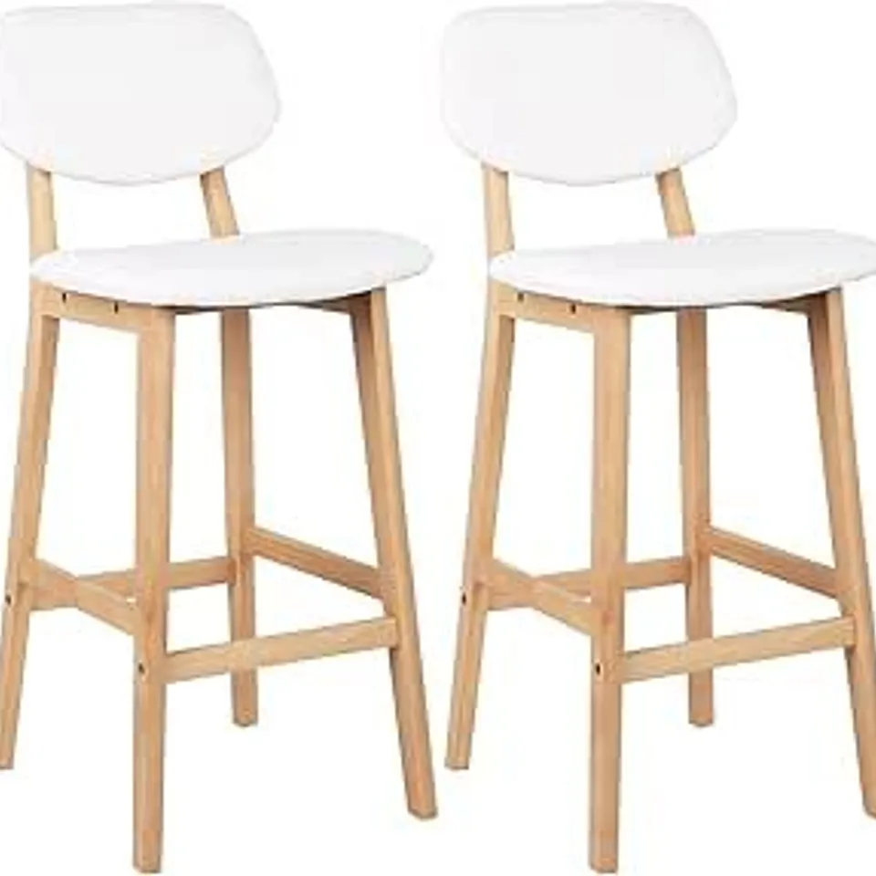 BOXED WOLTU SET OF 2 WOODEN BAR STOOL FOR KITCHEN ISLAND DINING ROOM BISTRO WITH BACKREST AND FOOTREST FAUX LEATHER STOOLS WHITE