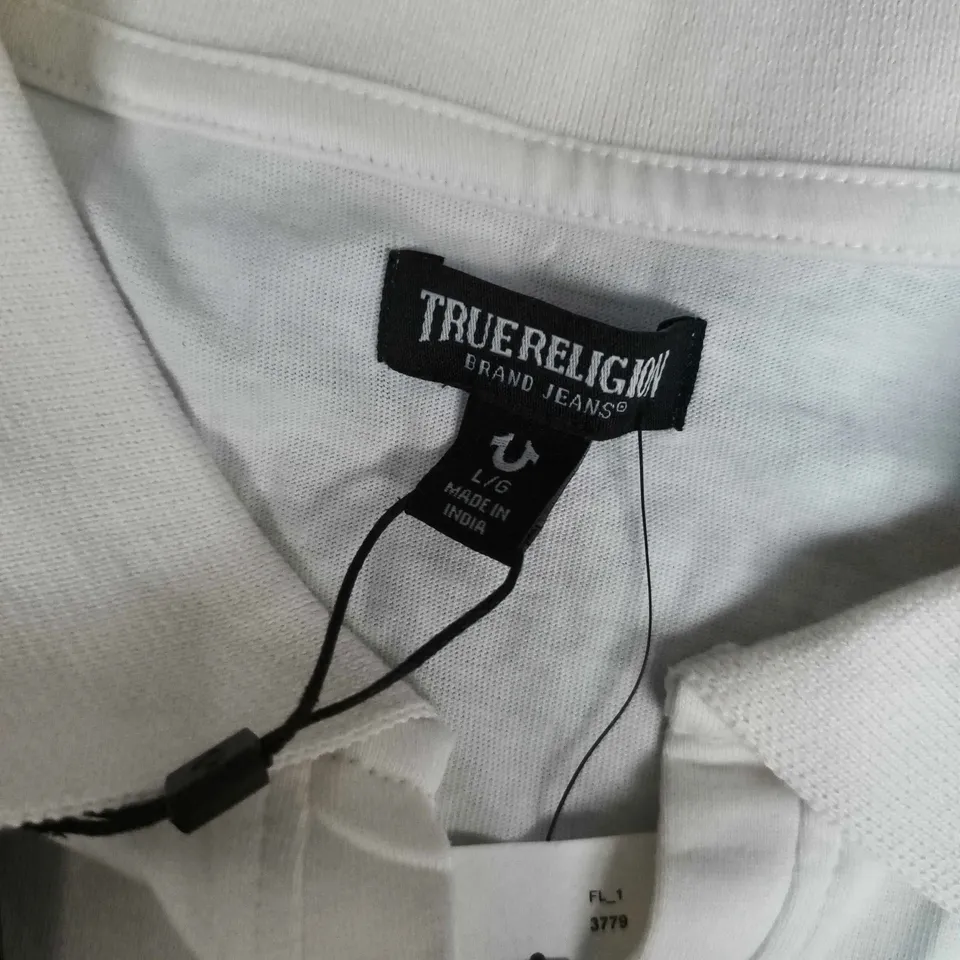 TRUE RELIGION PANEL SHORT SLEEVE POLO IN WHITE - LARGE