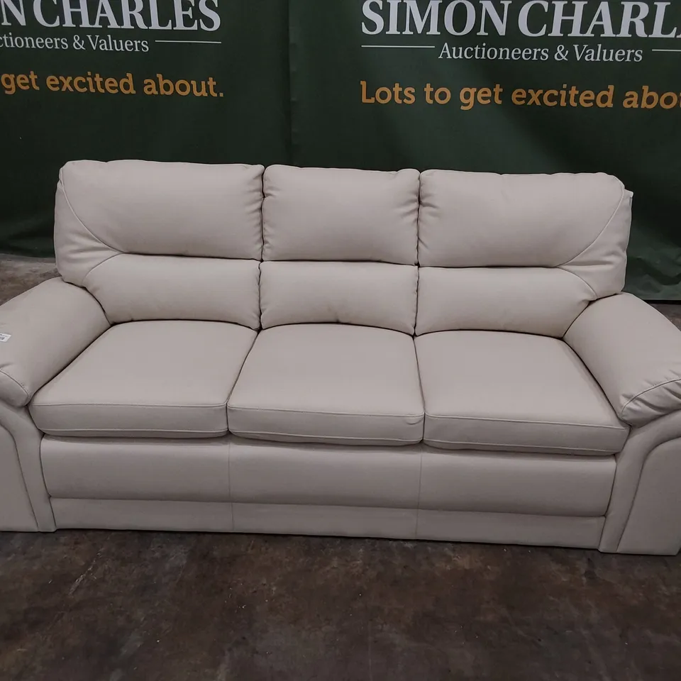 DESIGNER THREE SEATER SOFA CREAM LEATHER 