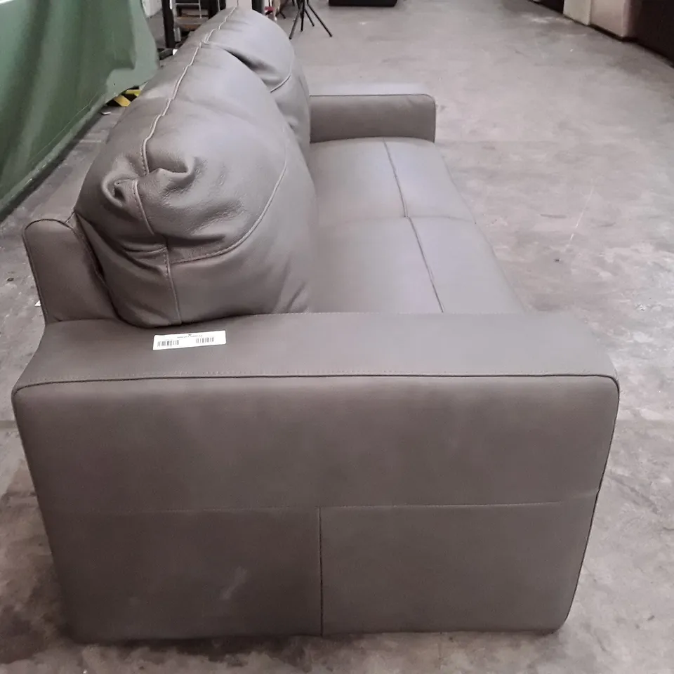 DESIGNER 3 SEATER SOFA - GREY LEATHER