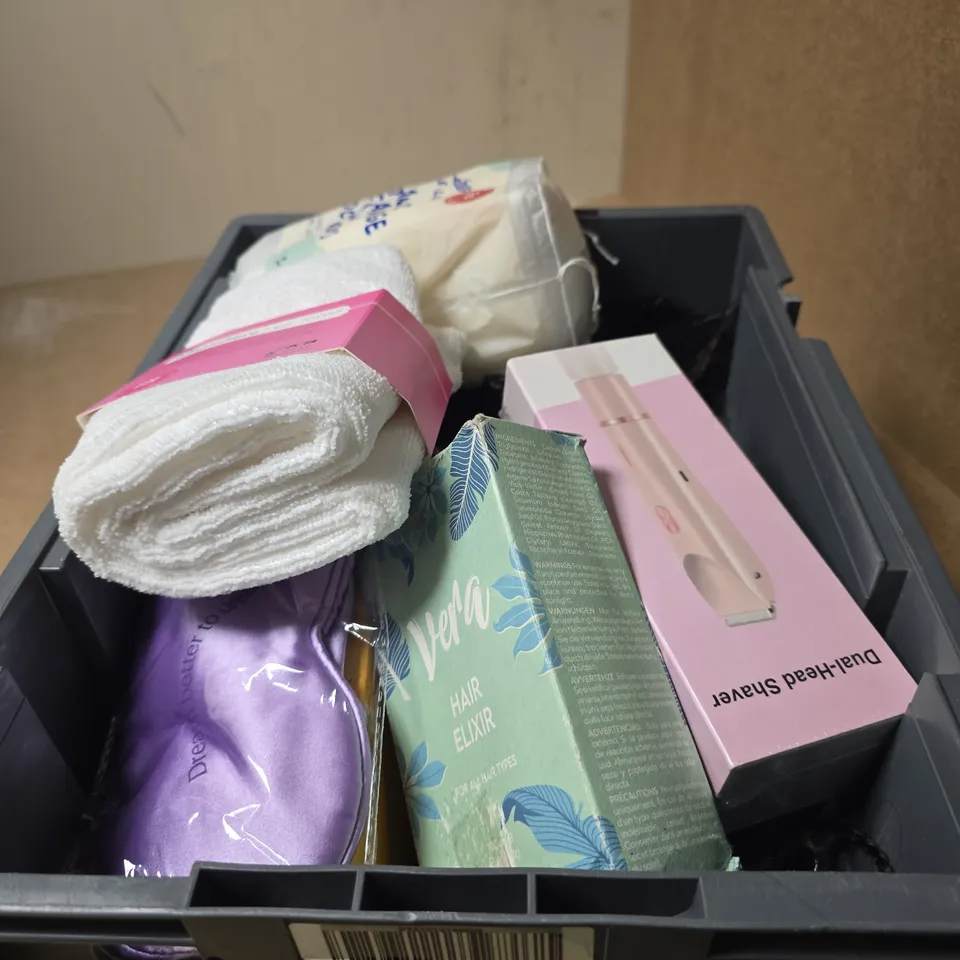 APPROXIMATELY 8 ASSORTED COSMETIC ITEMS INCLUDING VERA HAIR ELIXIR AND MICROFIBRE HAIR TOWEL
