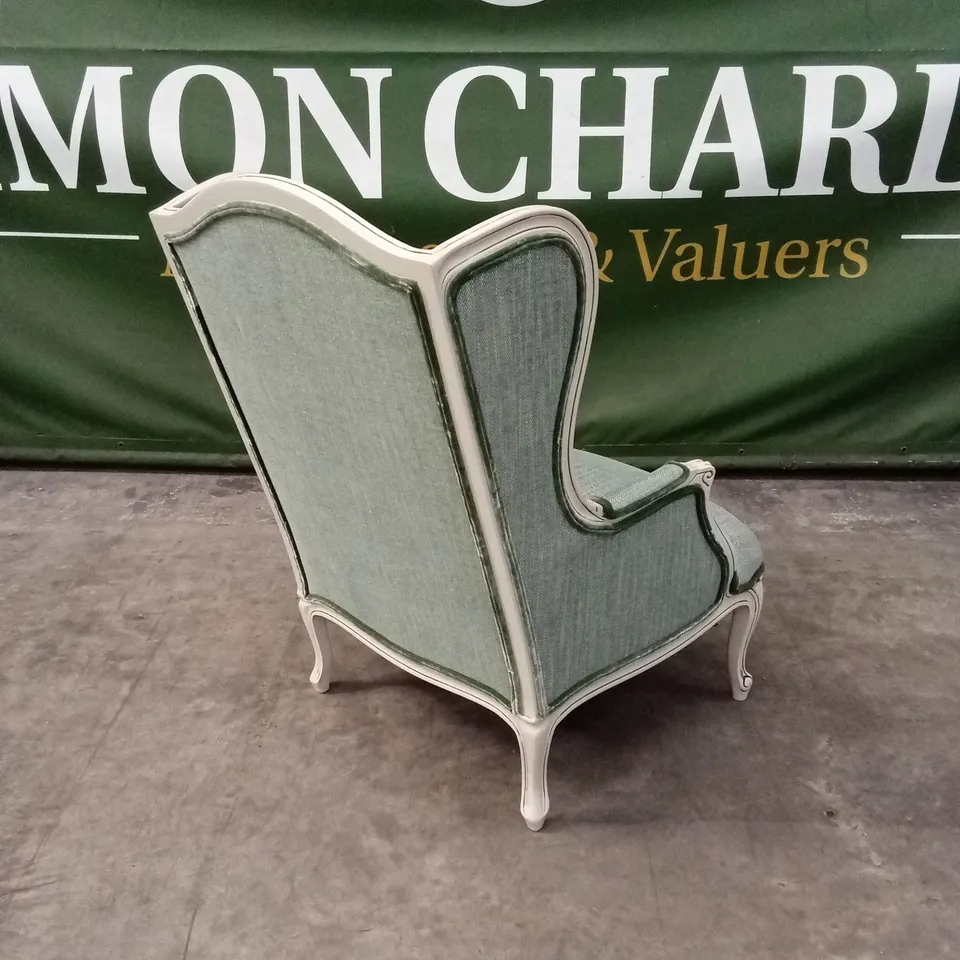 QUALITY HIGH-END DESIGNER FABRIC WINGBACK ACCENT CHAIR - GREEN