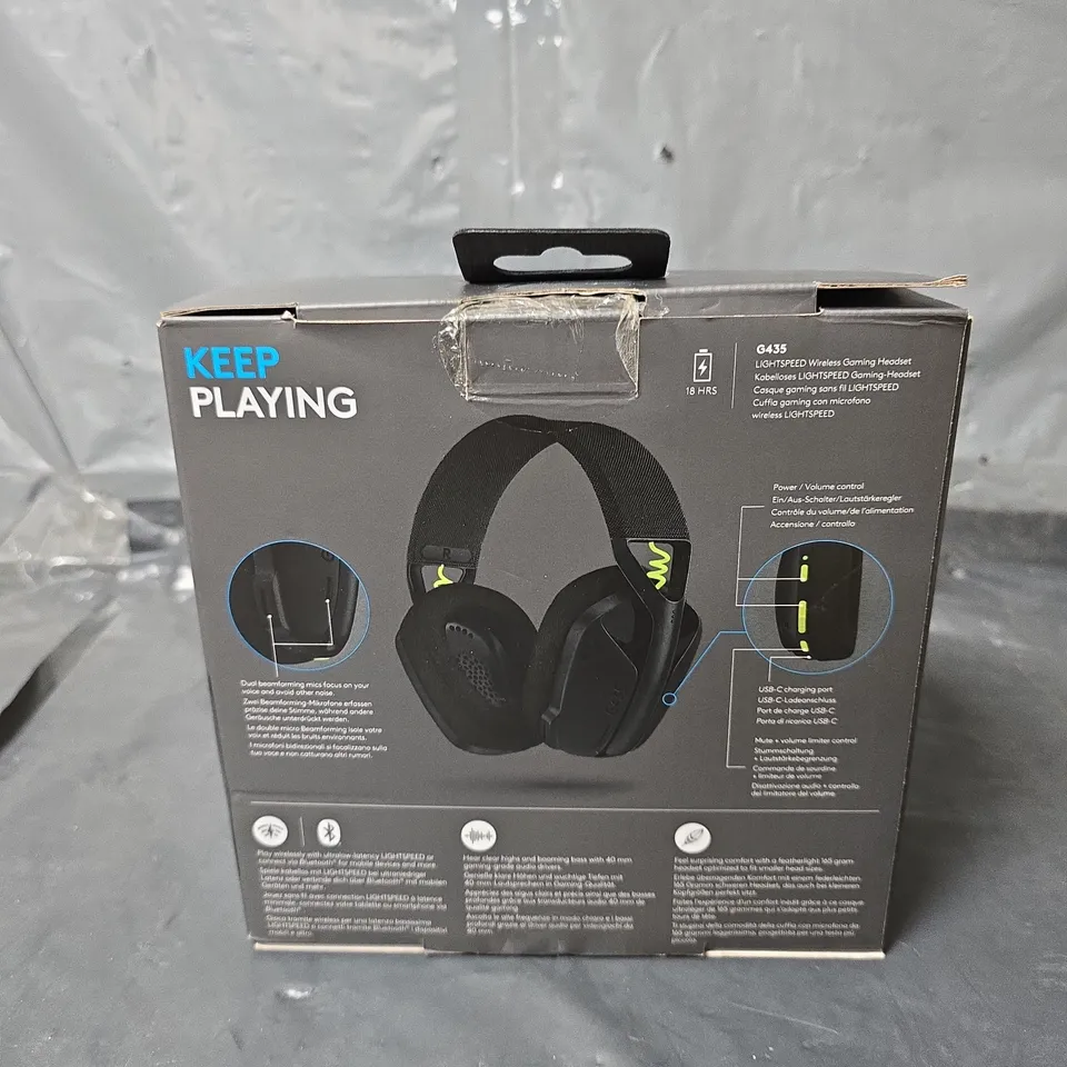 BOXED LOGITECH G435 LIGHTSPEED BLUETOOTH WIRELESS GAMING HEADSET, FOR PC, PS4, PS5, NINTENDO SWITCH IN BLACK