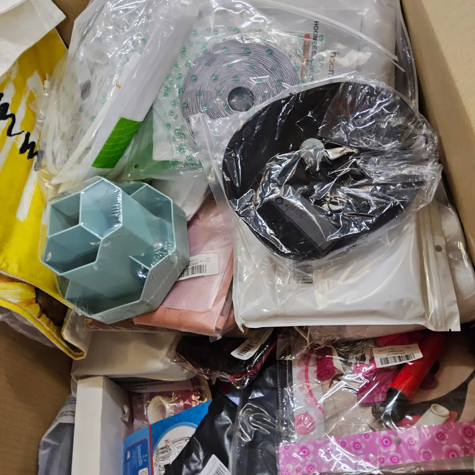 PALLET CONTAINING 6 BOXES OF ASSORTED ITEMS, TO INCLUDE, PHONE CASES, HOSE SPRAY ATTACHMENT, MOTION SENSOR LIGHT, CLOTHING ITEMS,DESK TIDY, CUSHION COVERS, BIRTHDAY KITS, SPRAY BOTTLES.