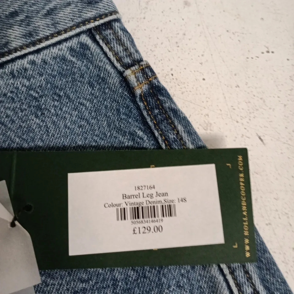 HOLLAND COOPER BARREL LEG JEANS – VINTAGE DENIM, UK 14 SHORT (14S)