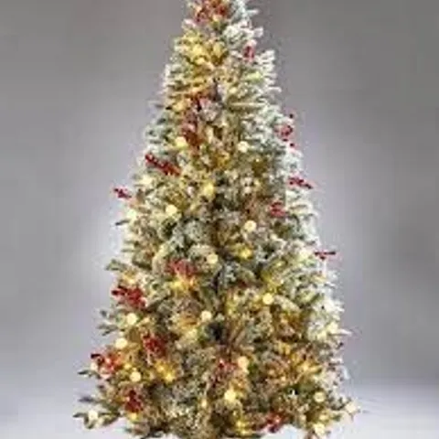 BOXED 6FT VERMONT FLOCKED PRE-LIT MIXED TIPS CHRISTMAS TREE - COLLECTION ONLY