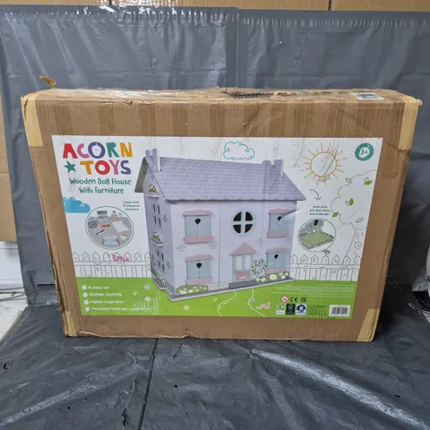 BOXED ACORN WOODEN DOLLHOUSE WITH FURNITURE