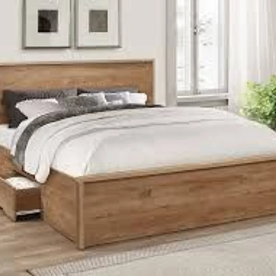 BOXED BIRLEA DOUBLE SIZE STOCKWELL BED -  RUSTIC OAK EFFECT (4 BOXES)