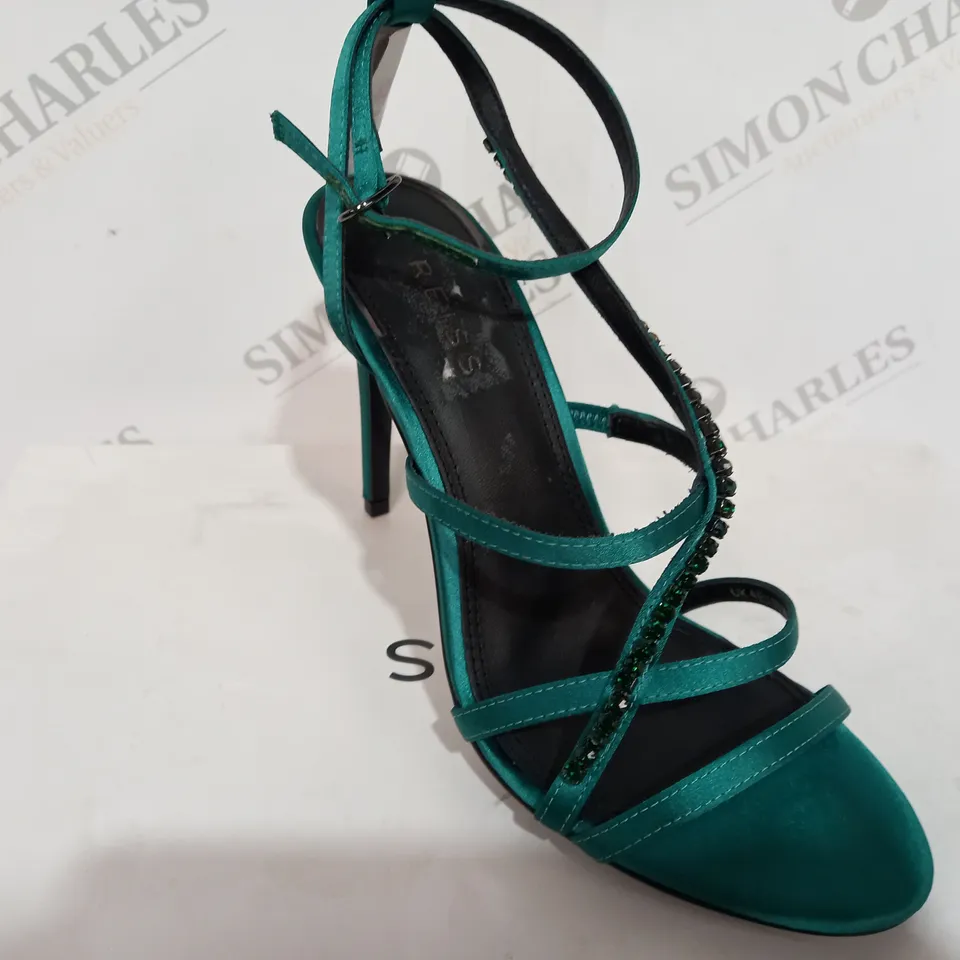 BOXED REISS DANA JEWELLED STRAP EMERALD HEELS - SIZE 4