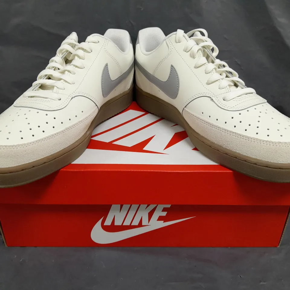 BOXED PAIR OF NIKE COURT VISION SHOES IN SALT/SMOKE GREY SIZE UK 10