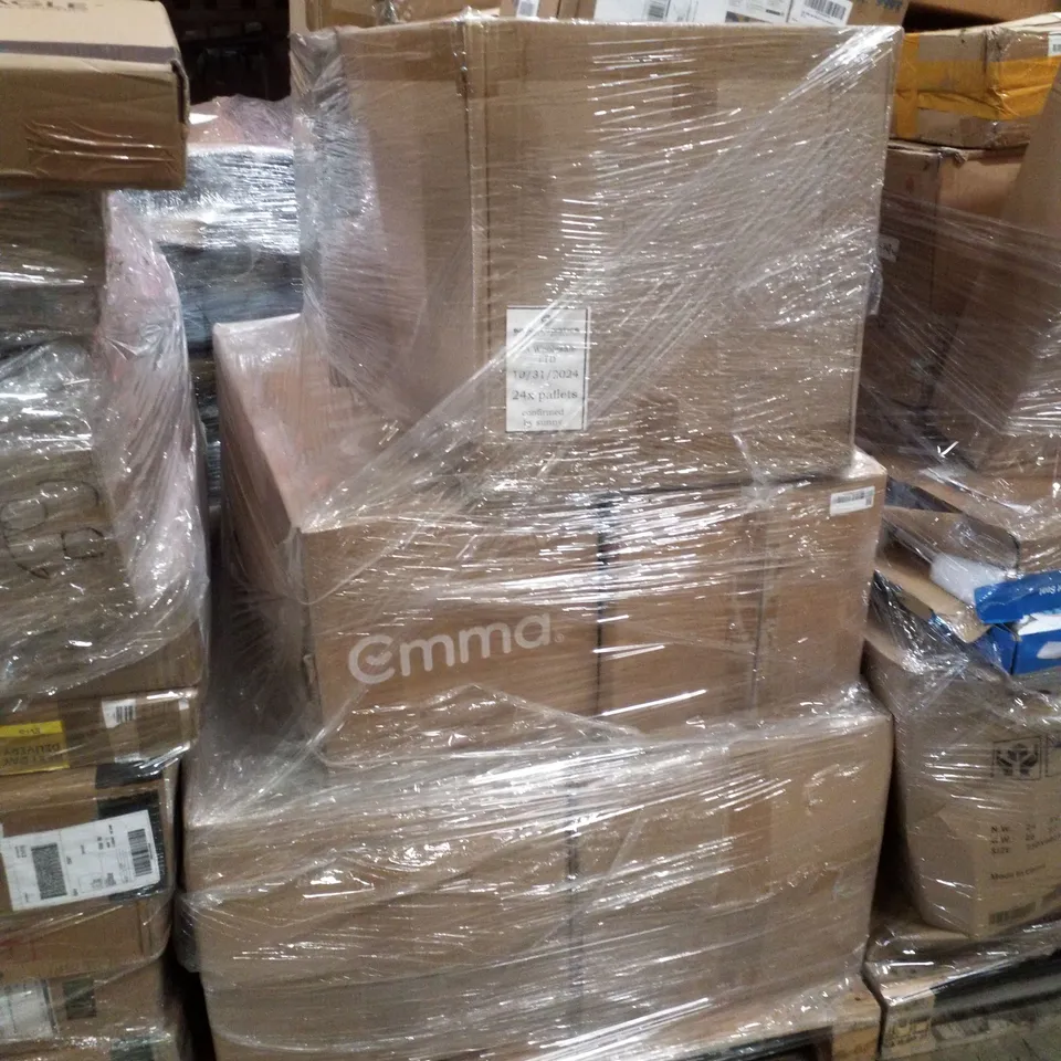 PALLET CONTAINING ASSORTED PRODUCTS INCLUDING BABY WALKER WITH MUSIC, EMMA MATTRESSES & ON BOARD AIR COMPRESSOR