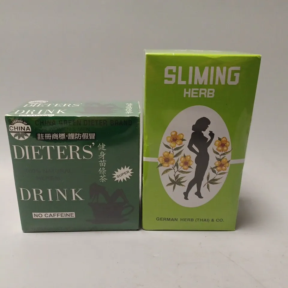 BOX OF APPROX 12 ASSORTED FOOD ITEMS TO INCLUDE - DIETERS DRINK NO CAFFEINE HERBAL - SLIMING HERB
