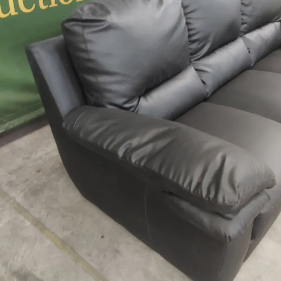DESIGNER 3 SEATER FAUX LEATHER SOFA - BLACK