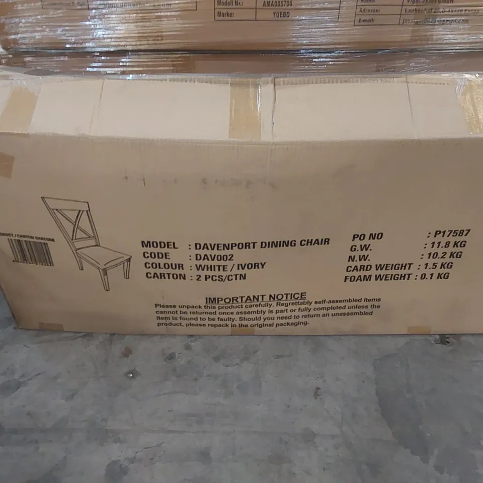 BOXED SET OF 2 DAVENPORT DINING CHAIRS WHITE/IVORY