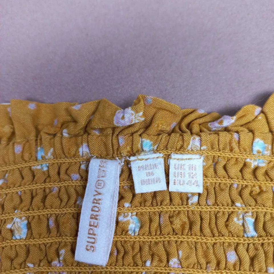 SUPERDRY WOMEN'S MUSTARD FLORAL SMOCKED SKIRT – UK 10 (EU 44; US 12)