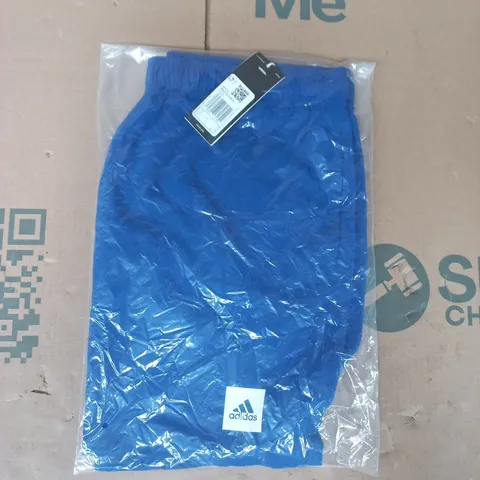BAGGED ADIDAS SHORT LENGTH SOLID SWIM SHORTS IN BLUE SIZE LARGE