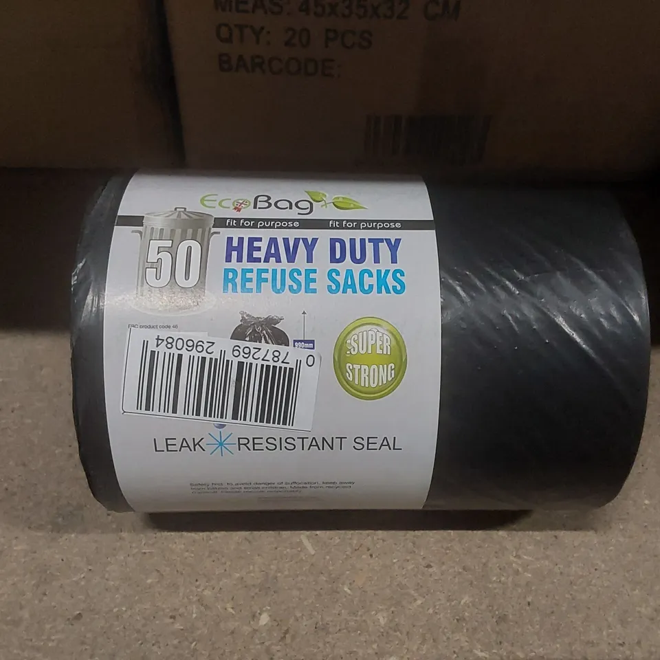 BOXED SET OF 6 ROLLS OF ECO BAG HEAVY DUTY REFUSE SACKS - 50 BAGS PER ROLL