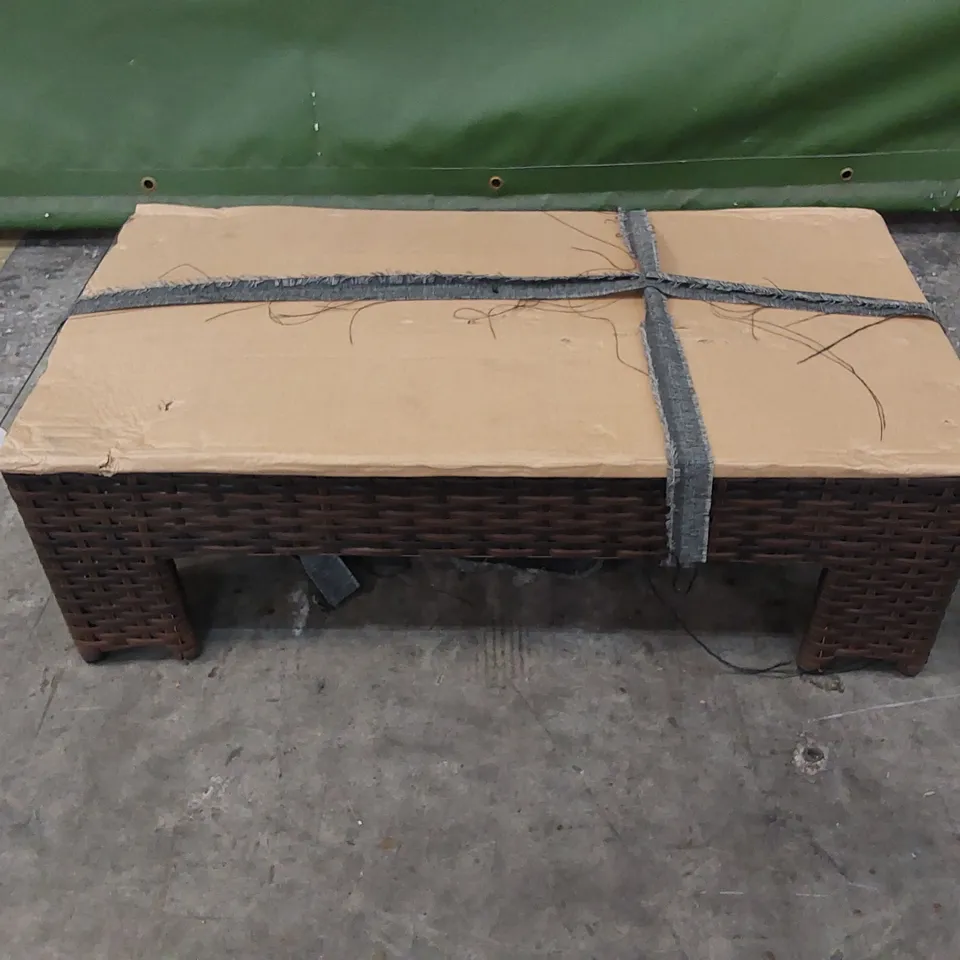 DESIGNER SMALL CHOCOLATE MIX RATTAN COFFEE TABLE WITH GLASS TOP