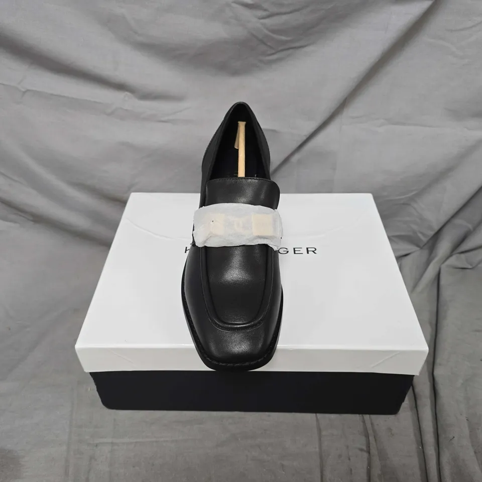 BOXED PAIR OF KURT GEIGER KINGSLEY HEEL LOAFERS IN BLACK - SIZE 41
