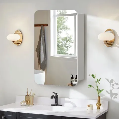 BOXED 2/3 SHELF STORAGE WALL-MOUNTED BATHROOM MIRROR CABINET - WHITE (1 BOX)