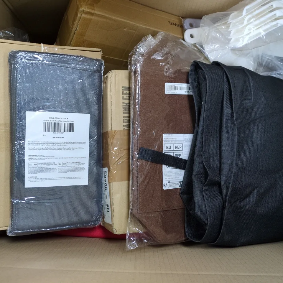 APPROXIMATELY 12 ASSORTED HOUSEHOLD PRODUCTS TO INCLUDE MICROFIBRE CLEANING CLOTHS, STARLINK MOUNT, WALL MOUNTED STORAGE RACK, ETC - COLLECTION ONLY