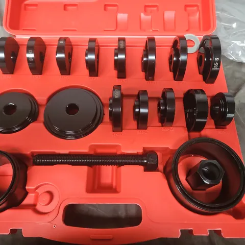 TOOL KIT IN RED CASE WITH ASSORTED SPACERS/RINGS AND THREADED ROD 