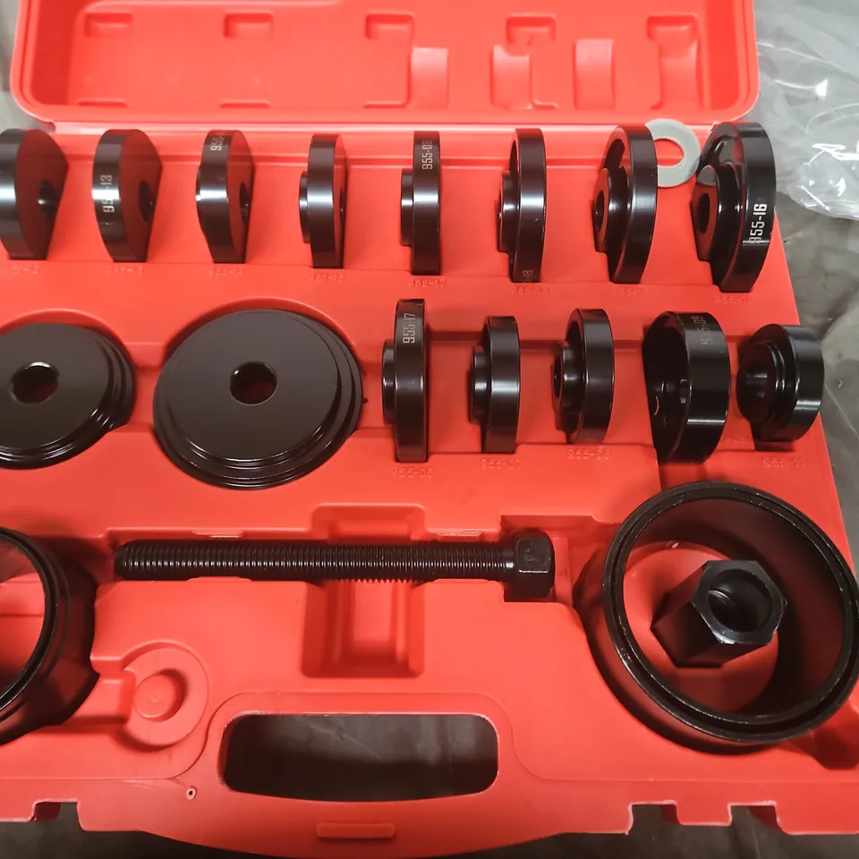 TOOL KIT IN RED CASE WITH ASSORTED SPACERS/RINGS AND THREADED ROD 