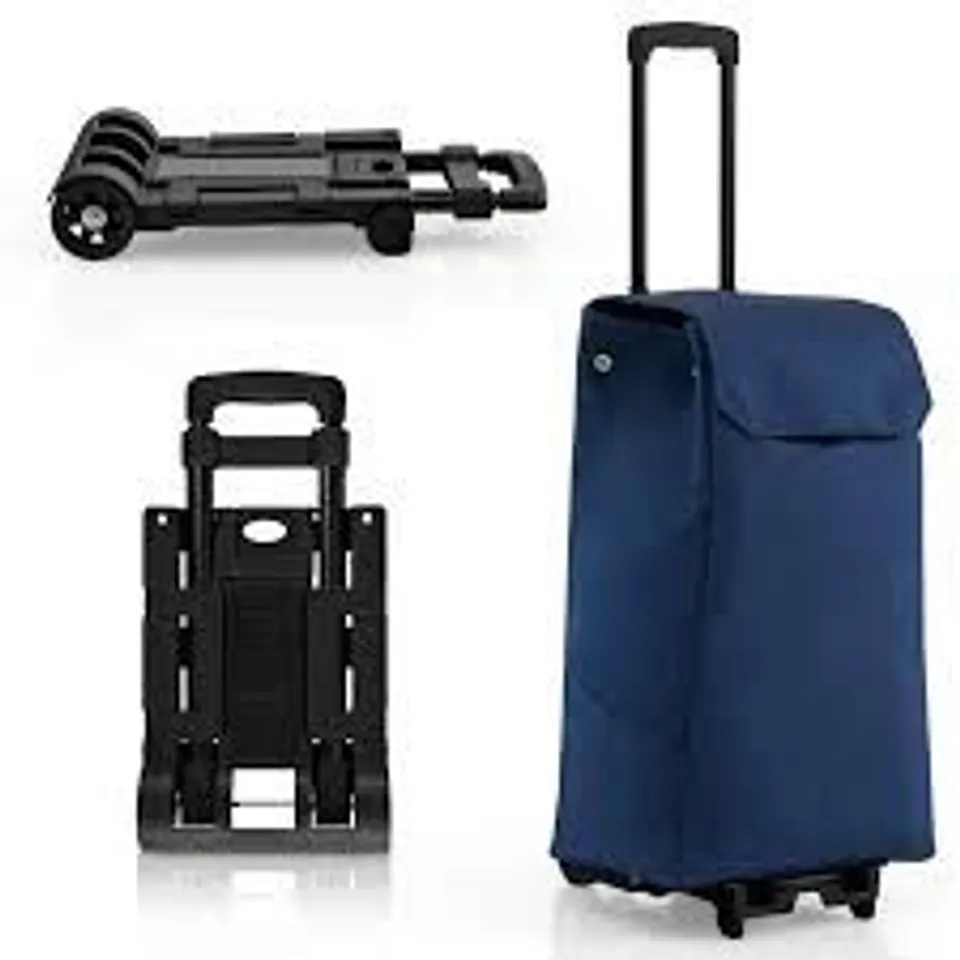 BOXED COSTWAY 2 IN 1 FOLDABLE SHOPPING TROLLEY WITH DETACHABLE BAG AND ADJUSTABLE HEIGHT - BLUE