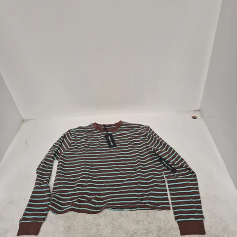 WHITE FOX TOUCHDOWN LONG SLEEVE TEE – CHOCOLATE/BLUE STRIPE – S/M