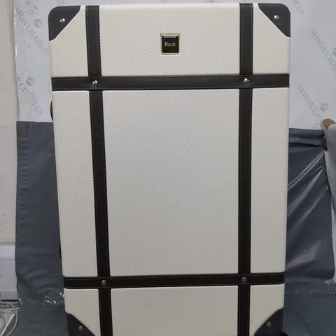 ROCK LUGGAGE VINTAGE LARGE 8-WHEEL SUITCASE - CREAM