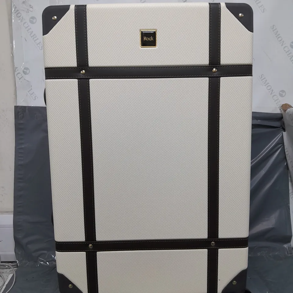 ROCK LUGGAGE VINTAGE LARGE 8-WHEEL SUITCASE - CREAM  RRP £135