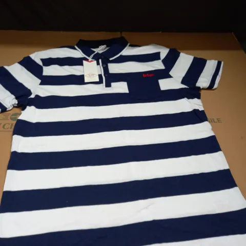 lee cooper white/blue striped polo shirt - xl