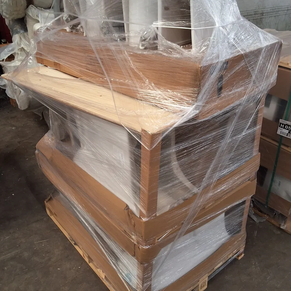 PALLET CONTAINING 6 VITRA S20 COMFORT HEIGHT CLOSE COUPLED WHITE WC PANS, 5 VITRA LAYTON 300MM SEMI PEDESTALS & BOXED EQUAL VANITY WASHBASIN WITH TAP HOLE, WITH OVERFLOW HOLE, 130 CM, WHITE